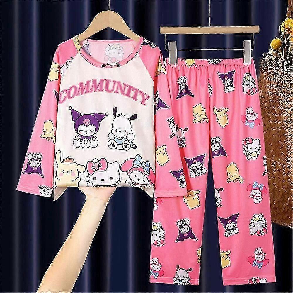 4-12 år Flickor Sanrio Kawaii Tecknad Tryckt Pyjamas Pjs Set Långärmade Toppar Byxor Nattkläder Loungewear