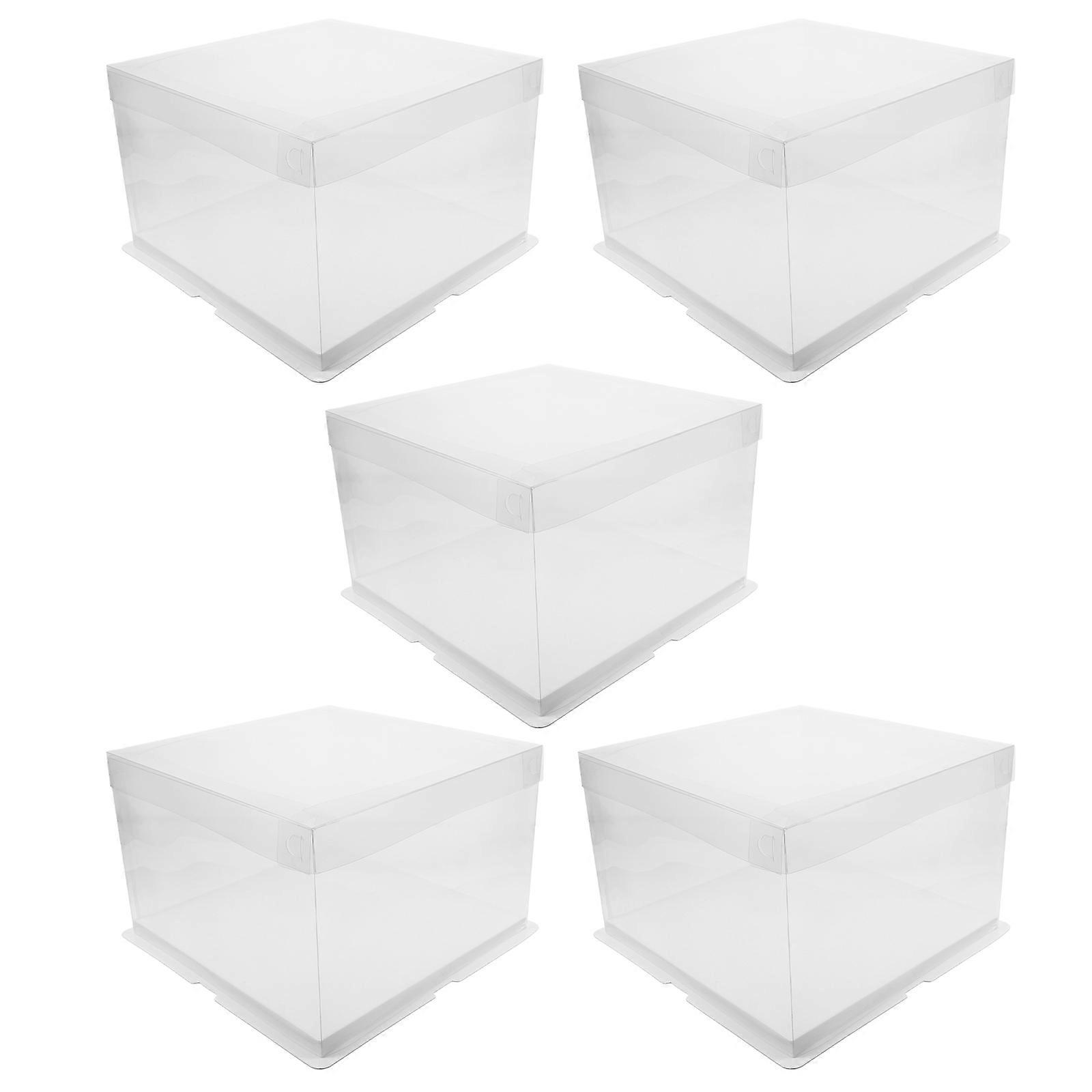 White Plastic Cake Box for Cake Storage Made of PET Paper Easy to Assemble Suitable for Bakery Shops Home Use 5 Pieces