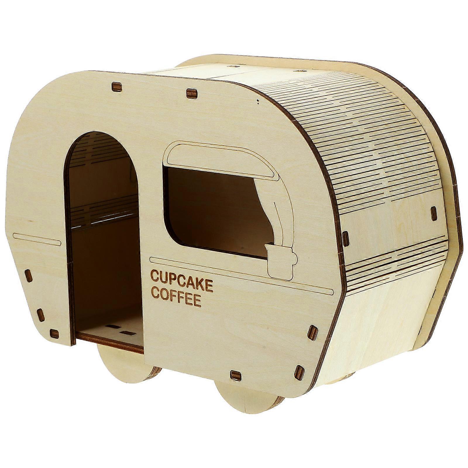 Wooden Pet Hideout for Small Animals Coffee Car Shaped House Ideal for Hamster Play and Rest