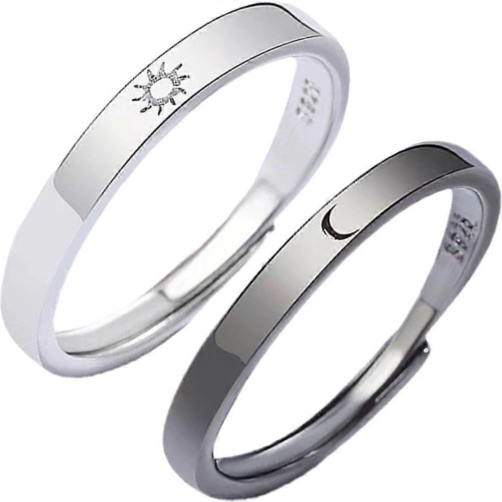 Sun and Moon Couple Rings Set Gift for Her and Him Adjustable Alloy Accessories 1 Pair