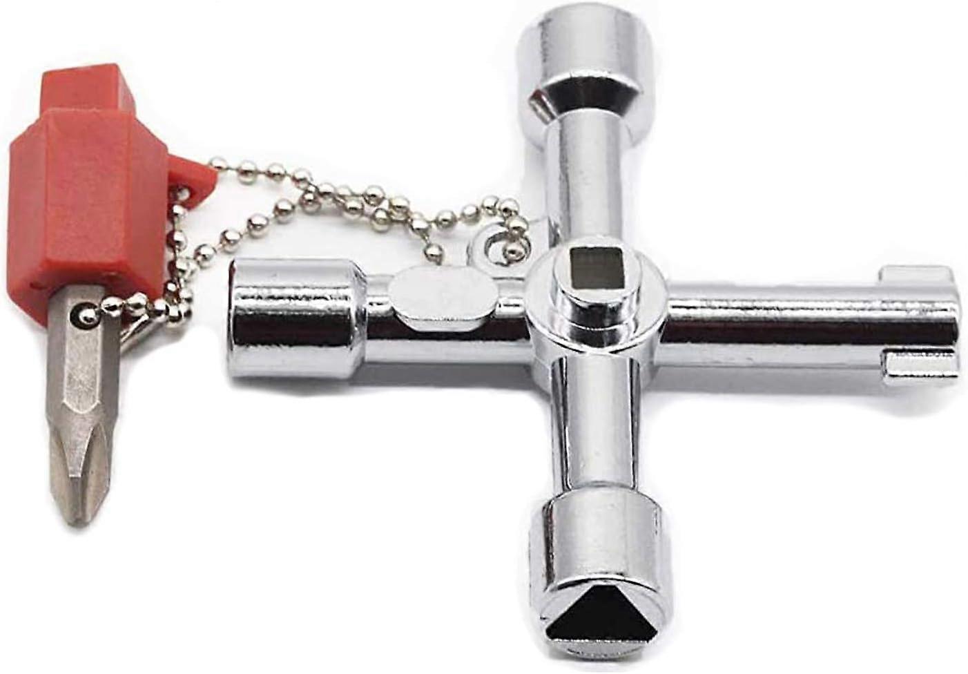4 in 1 Multifunctional Cross Key for Electric Water Gas Meter Box, Silver