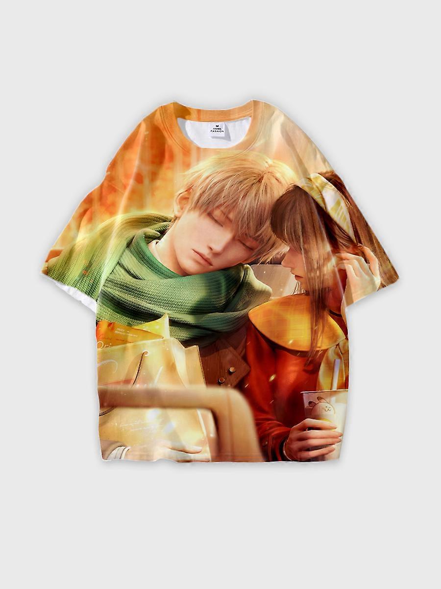 T-shirt round neck Role Pattern loose short sleeve E604