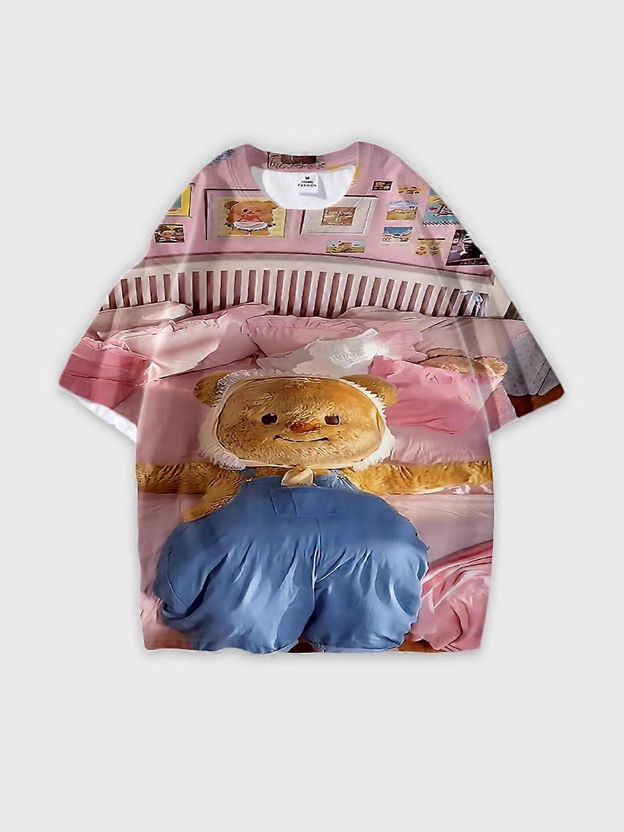 T-shirt round neck Pattern loose short sleeve O121