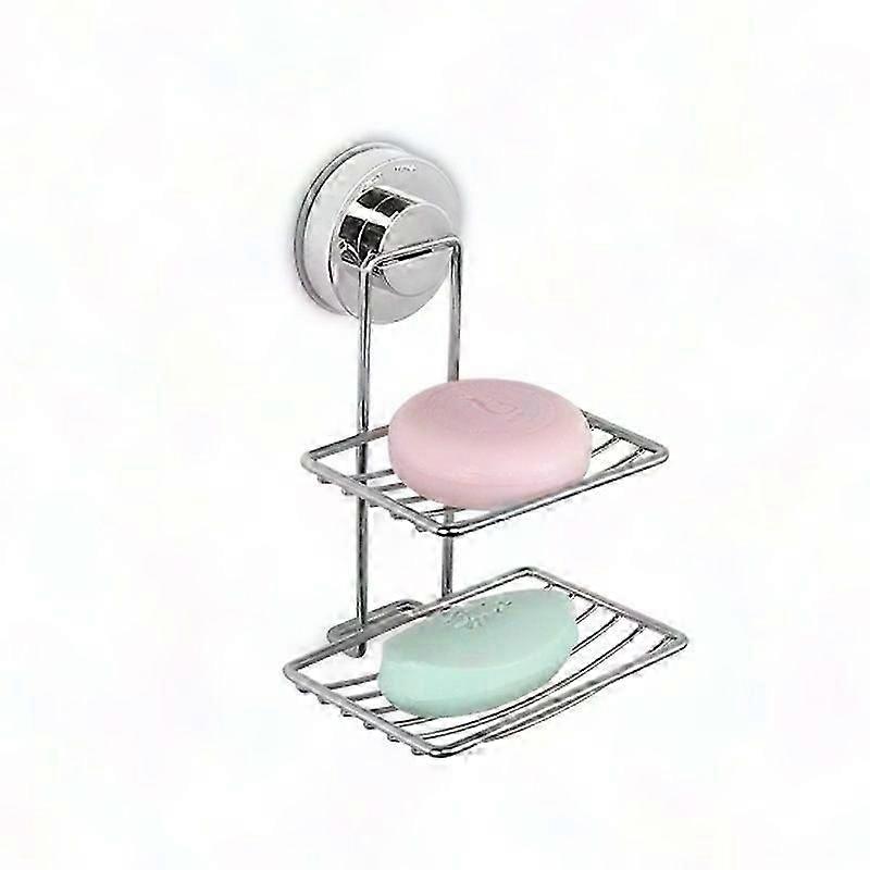 Stainless Steel Soap Rack No Punching Wall Mount with Suction Cup Double Layer Soap Box Holder