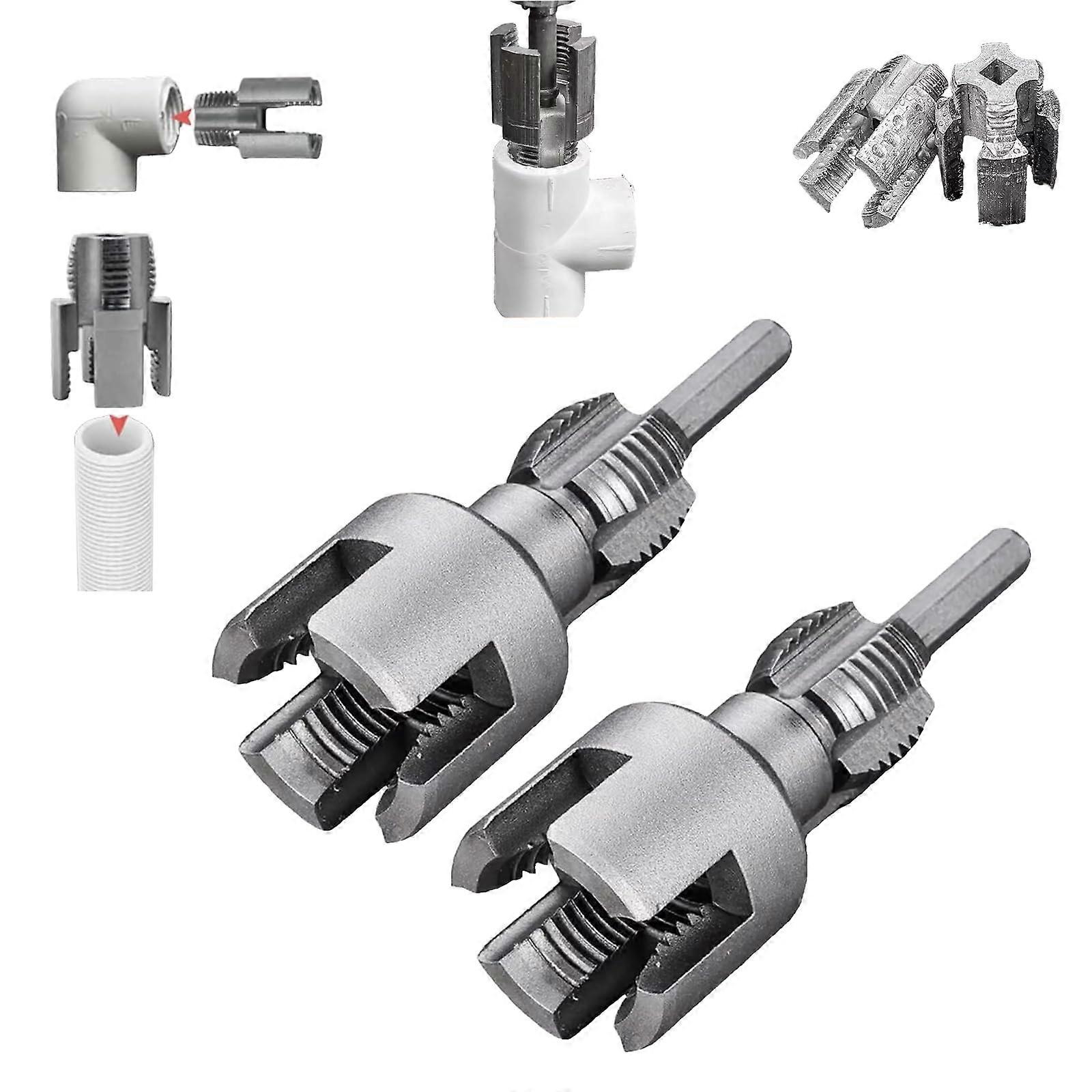 Integrated Internal and External Thread Tool, PVC Thread Cutting Set for Electric Drill, Suitable for Pipe Thread Cutting and 6 Points *2