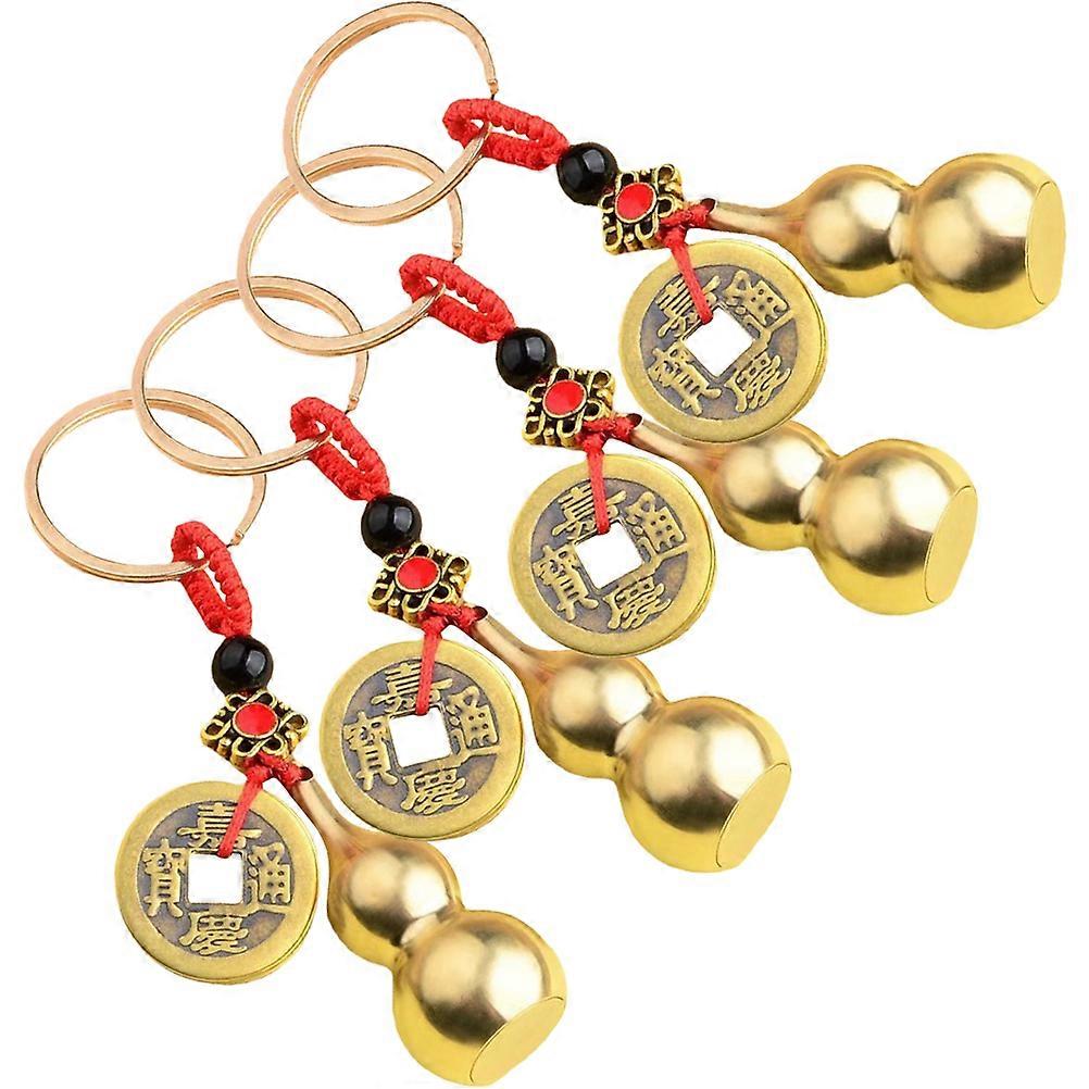 4pcs Brass Gourd Coin Charm Keychain Wealth Gourd with Fortune Coins Pendant