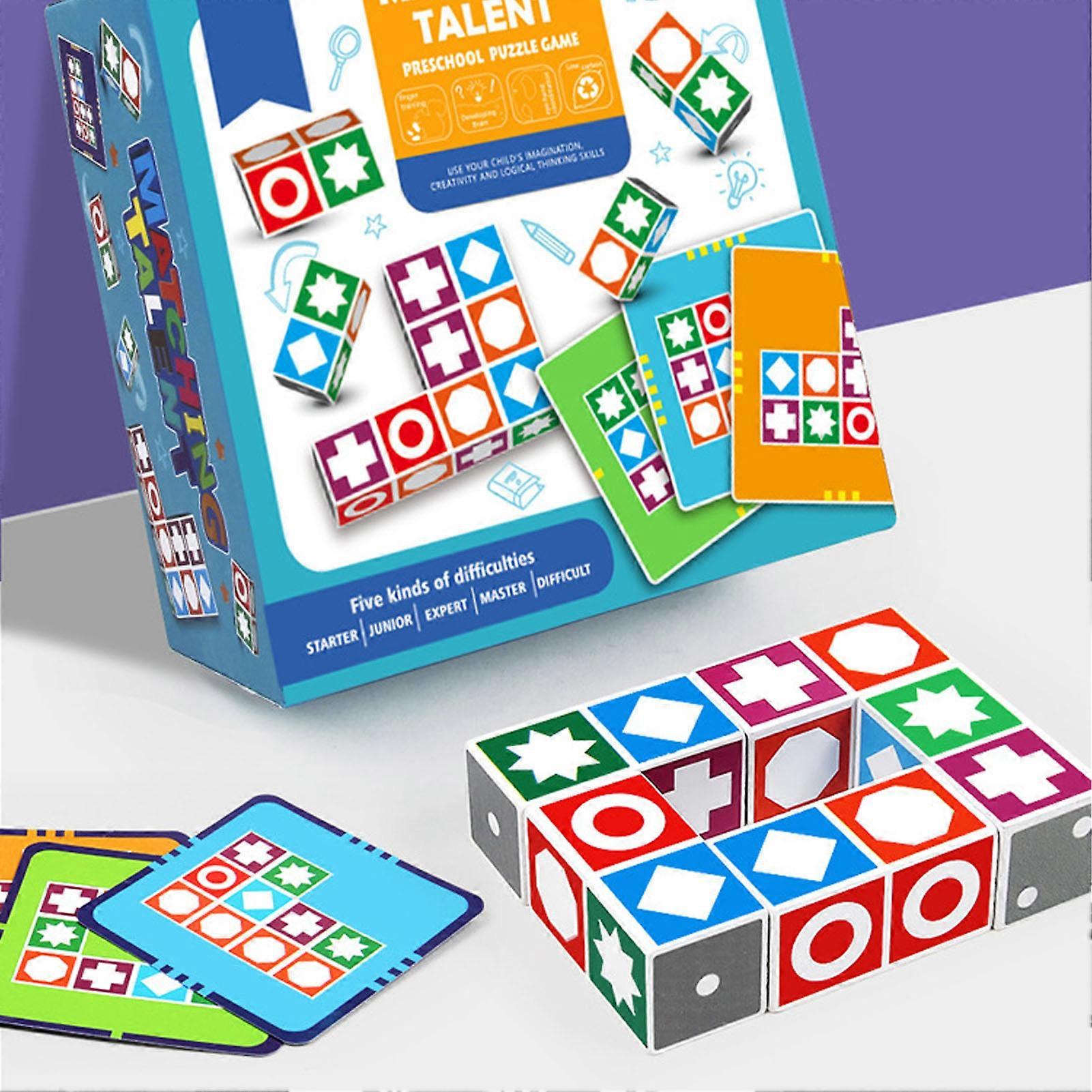 Wooden Games Puzzle Matchs Exercise Spatial Logic Thinking Color Cognition Fine Sanding Pattern Block Match Puzzles for Kids 