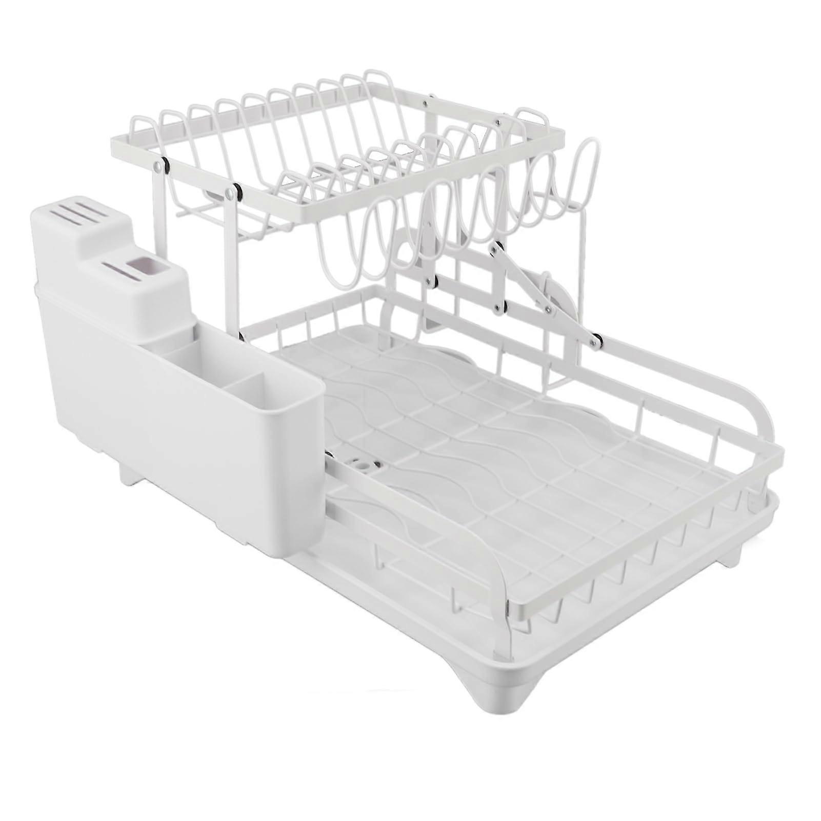 Foldable Worktop Dish Dryer Two Level White Kitchen Countertop Dish Rack Easy Storage