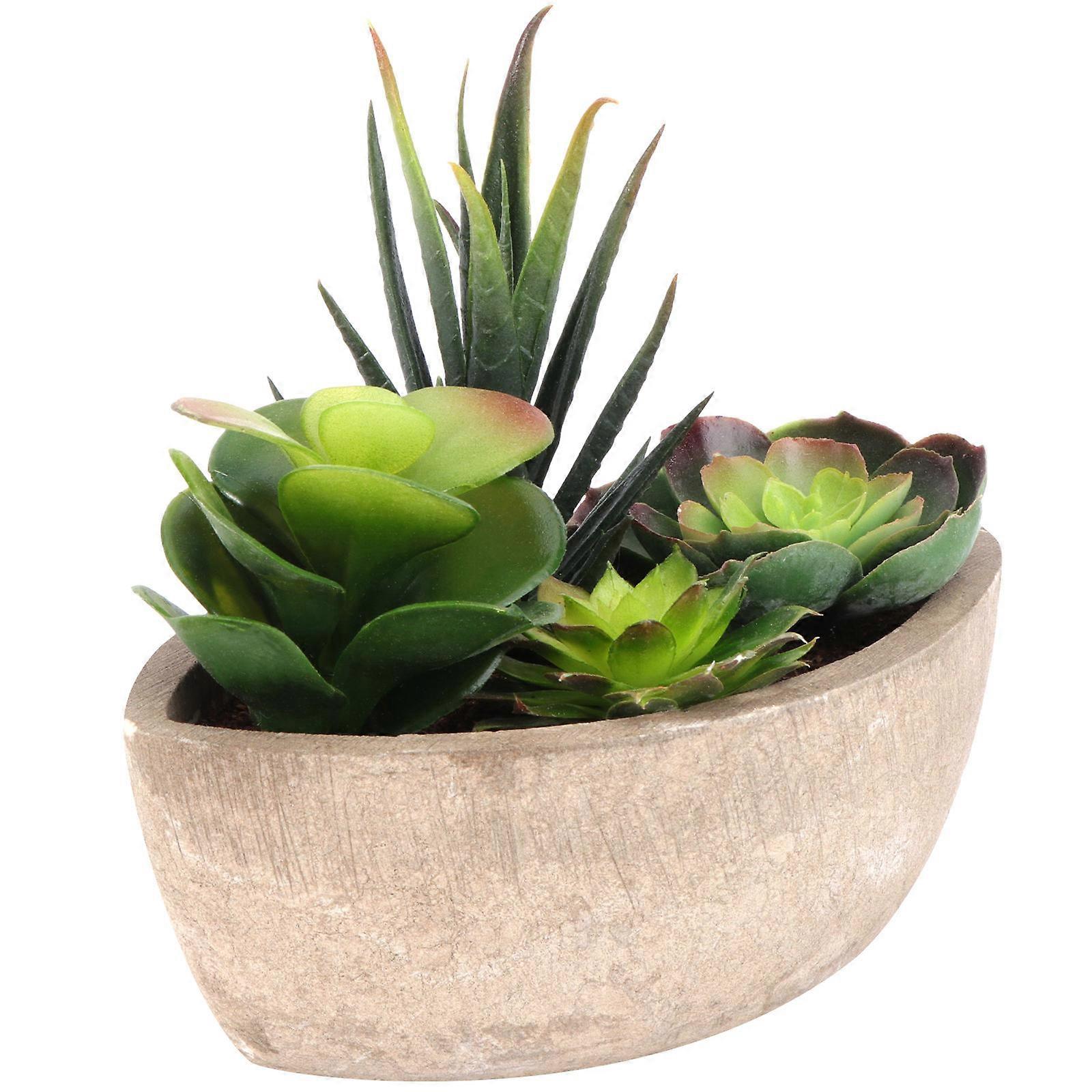 Artificial Simulation Succulent Faux Potted Succulent Green Floral Arrangement 16x14cm Round 1Pcs