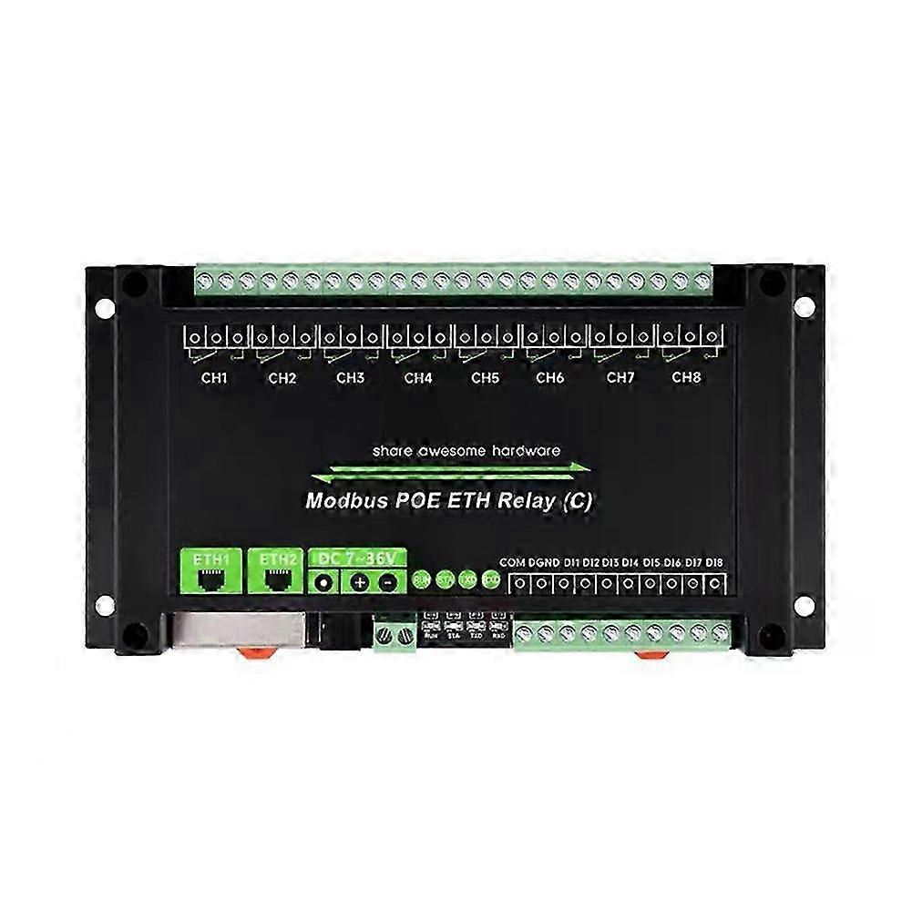 8-Channel Relay Module Dual Ethernet Port Modbus RTU Protocol Supply PoE Support Network Port Cascade Communication