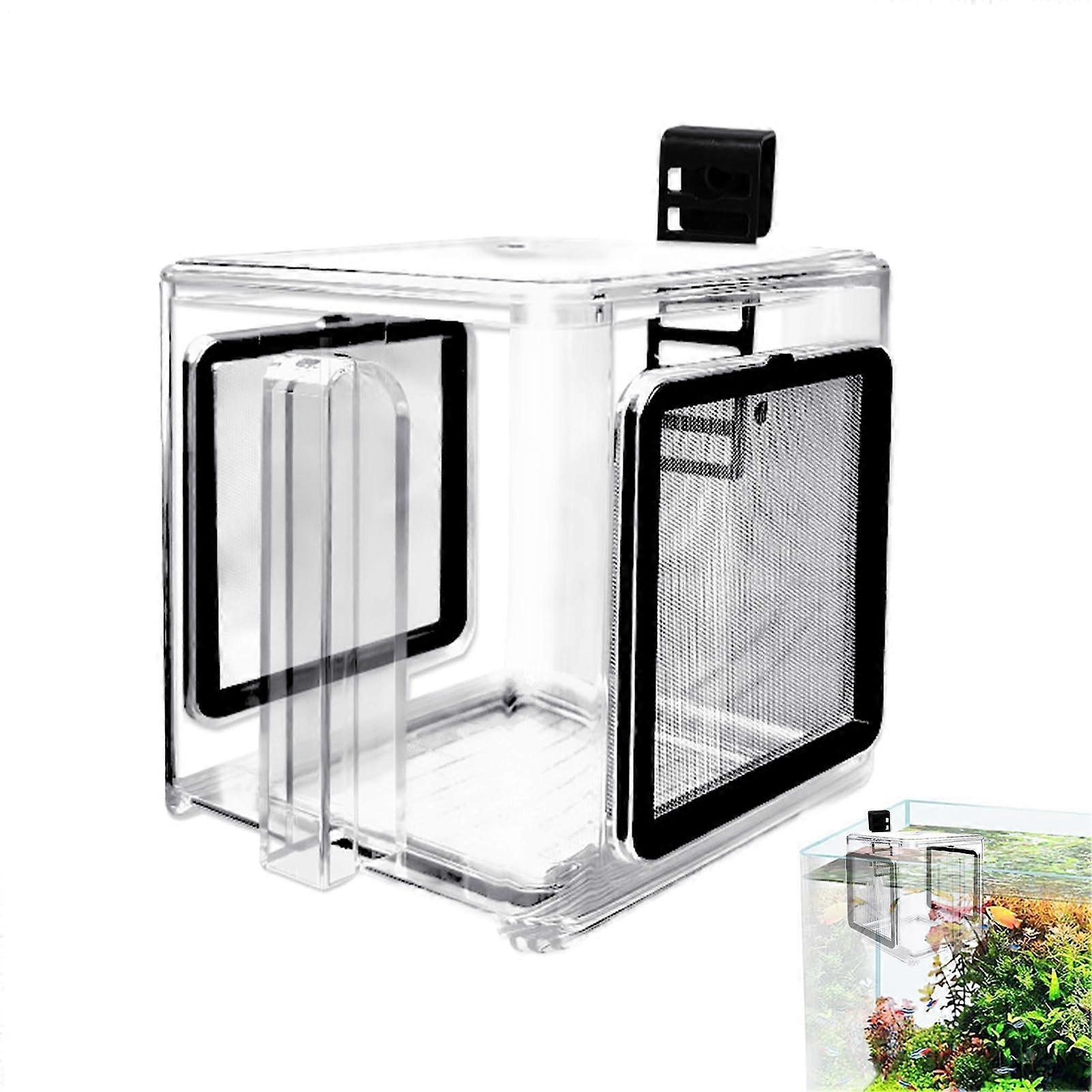 Breeding Box for Aquariums - Acrylic Fry Isolation Box With Partition Wall, Freshwater Shrimp and Guppy Compatible