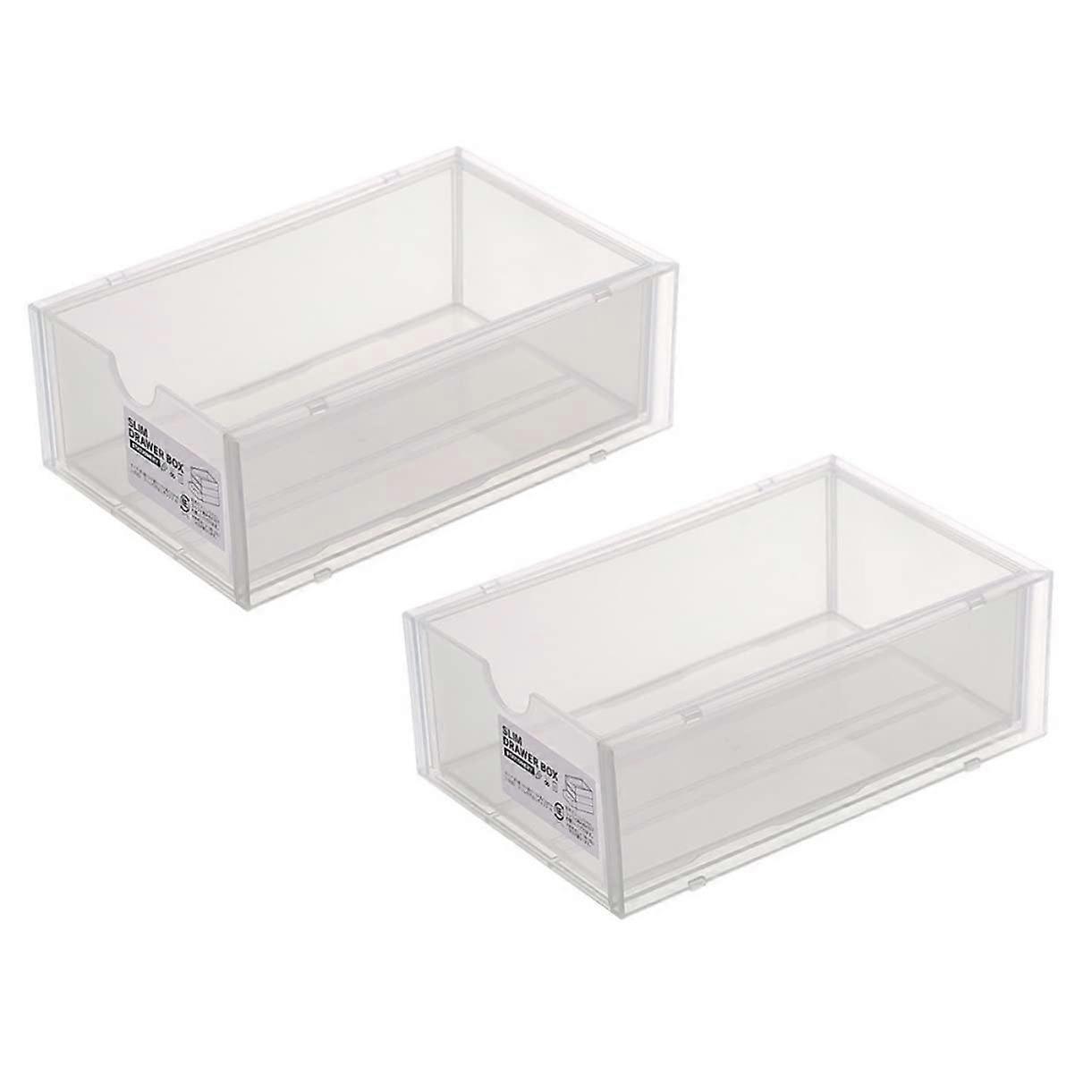 2 stackable storage boxes for office supplies, transparent organizers for desk and home