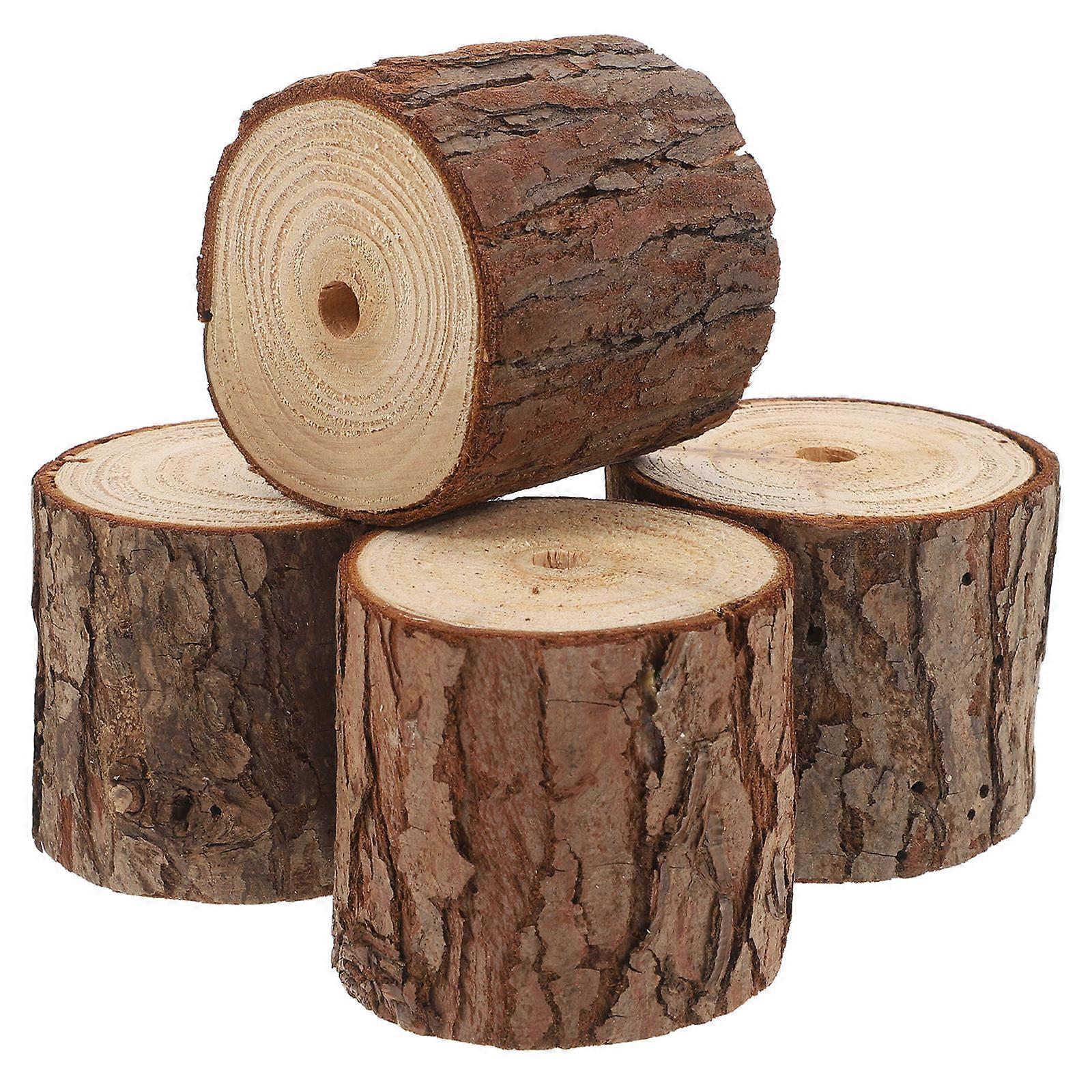 Rustic Planter Wooden Flower Pot Bark Planter For Florists Homeowners Event Planners Prevent Tilt or Fall 2.20X2.20X1.97IN Brown 4Pcs