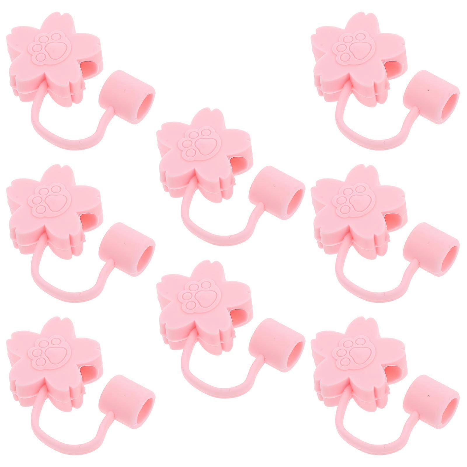 Adorable Pink Silicone Straw Covers with Lovely Design for Protecting Straws 8 Pieces
