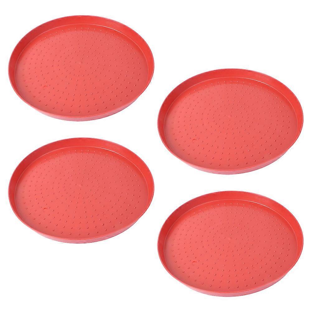 Plastic Chicken Feed Container Plate for Chicks Poultry Feeding Tray Red 35.00X35.00X2.50CM Portable 4Pcs