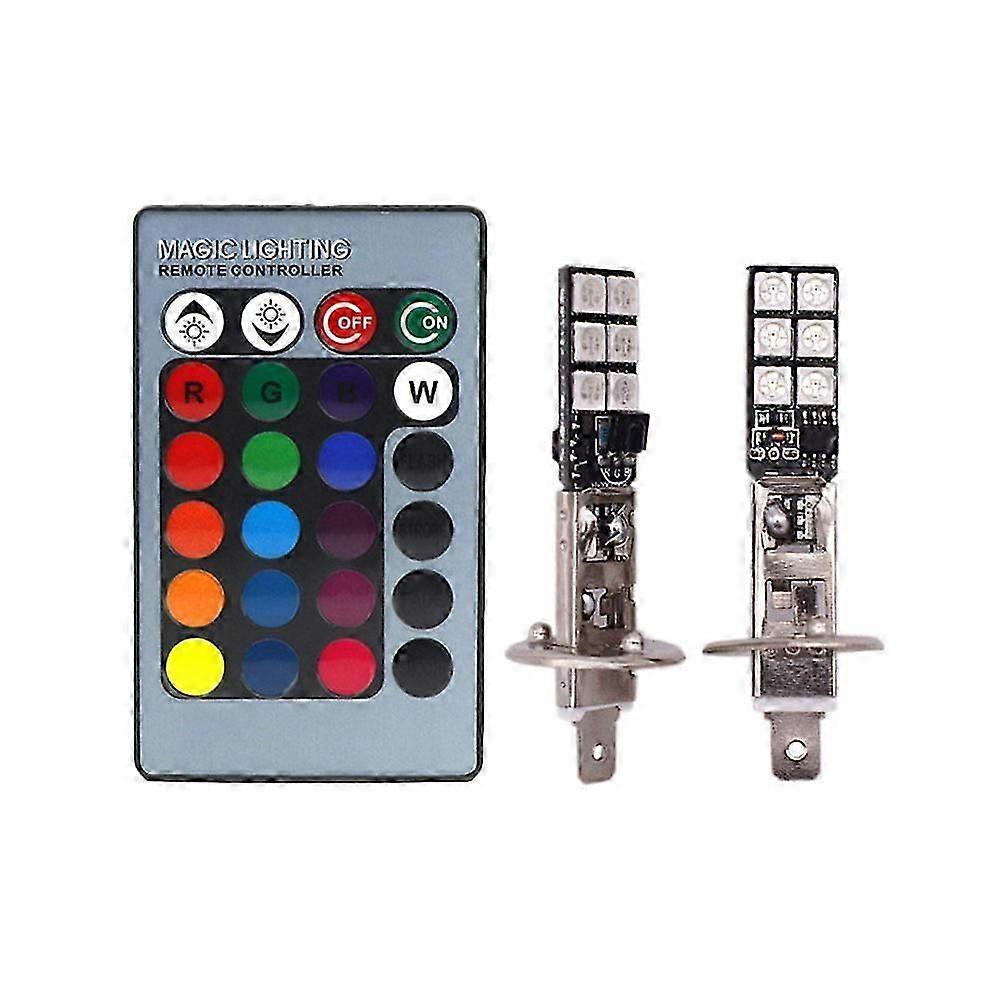 Automobile Modification LED Colorful Lamp Front Fog Lamp H1 12SMD RGB Flash 5050 Car Anti-fog Lamp Decoration H1