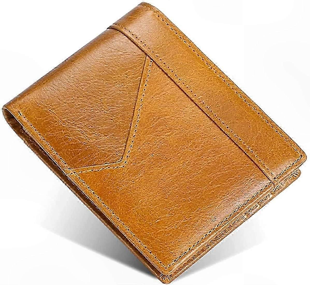 RFID Blocking Leather Bifold Wallet for Men - Brown Large Capacity Card Holder