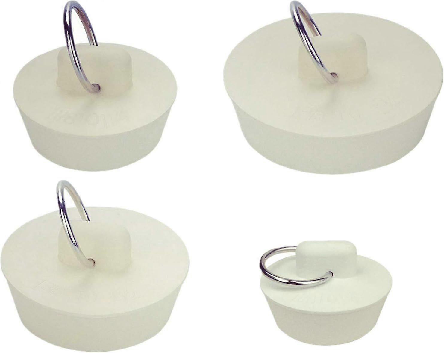 4 Sizes White Drain Stopper, Rubber Sink Stopper Plug with Hanging Ring for