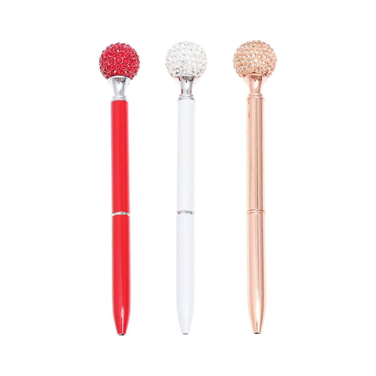 Bling Rhinestone Ballpoint Pen Set For School And In Assorted Color Designed For Writing And Note-taking 3Pcs