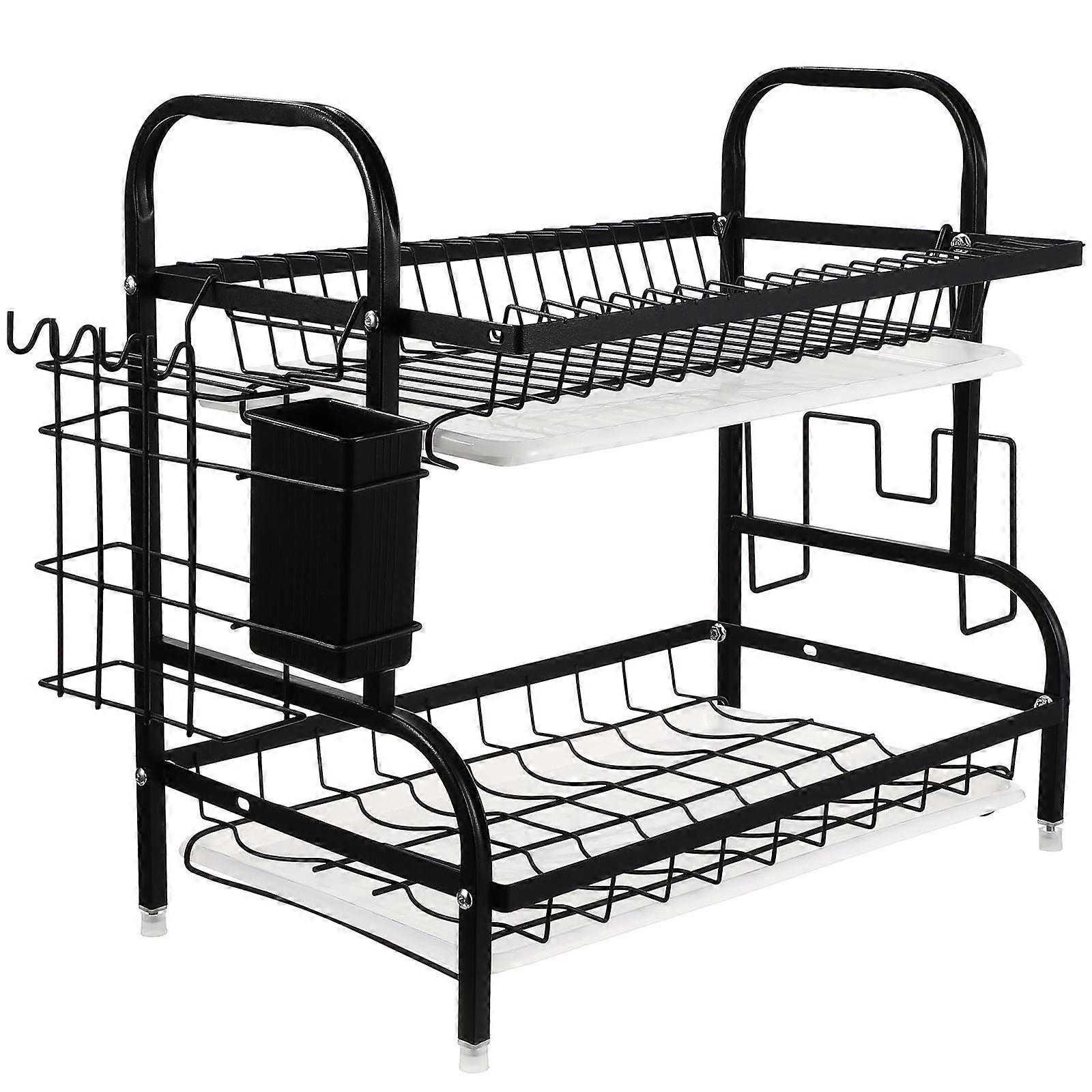 Kitchen Use Two Tier Dish Drainer Rack Black 42.00X40.00X23.50CM Drying 1 Set