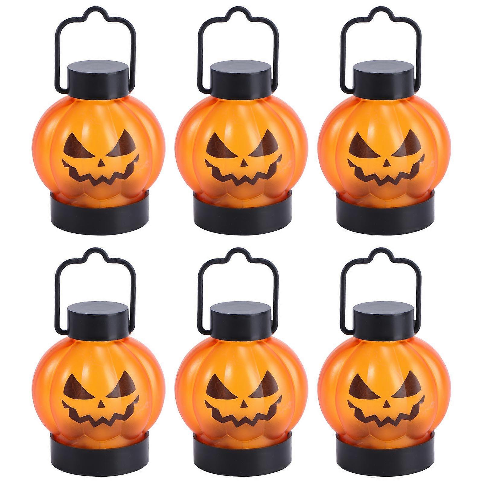 Festive Orange LED Candles For Halloween Parties And Home Decor Featuring Decorative Pumpkin Face 6Pack