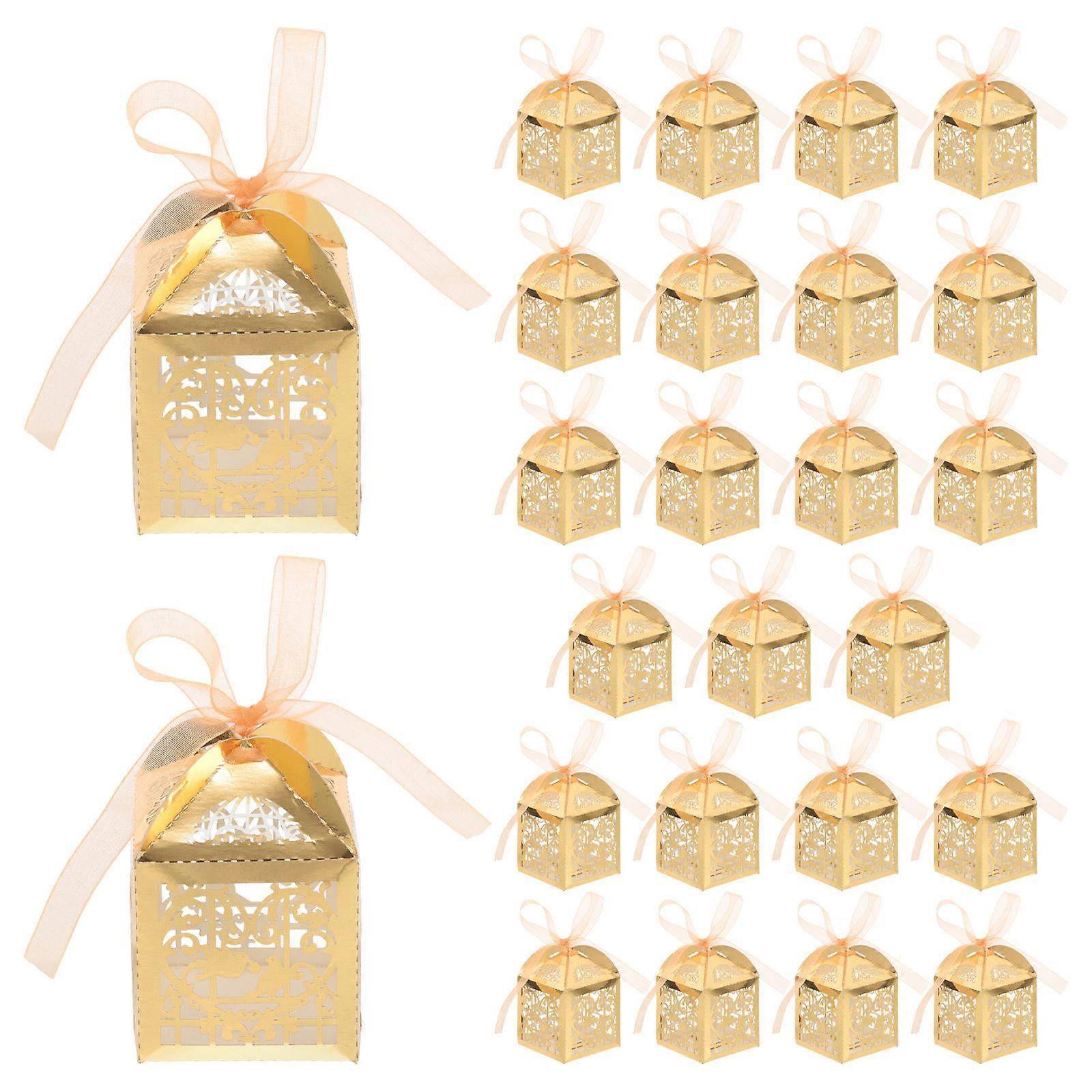 Golden Hollow Candy Packing Boxes for Storage Use 25Pcs Small Wedding Candy Boxes