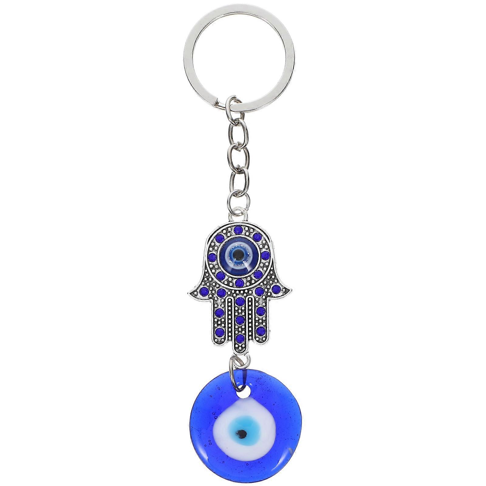 Blue Evil Eye Keychain with Rhinestones – Decorative Metal Charm for Car Keys and Home Decor