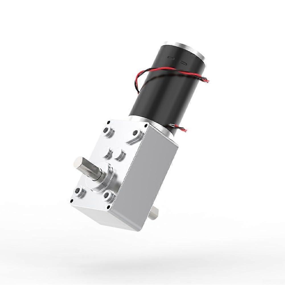 Compact 12 V DC worm gear motor with 25 RPM speed reduction and rectangular output for custom installations.