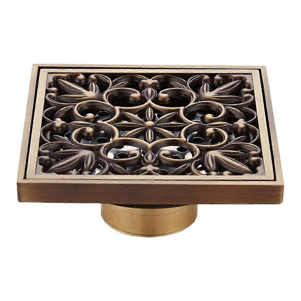 Brass Bathroom Floor Drain 8731 Antique T-Shape, Dual-Layer Removable Filter, Automatic Seal, Durable Design