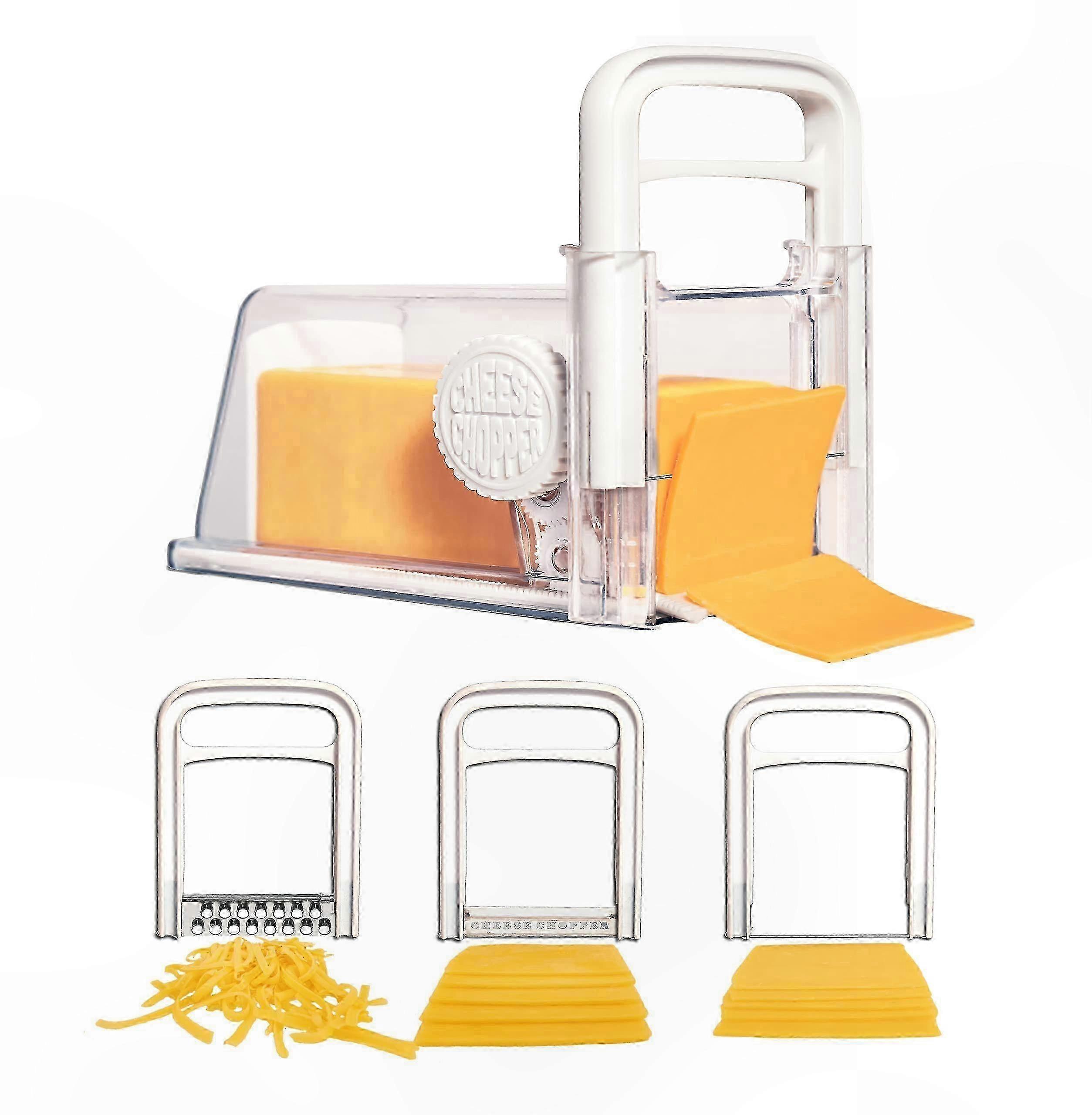 4-in-1 Cheese Cutter Tool with Grater, Wire, and Blade Attachments for Easy Food Prep