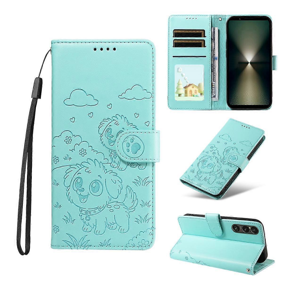 Embossed Heart Dog RFID Blocking Wallet Leather Phone Case