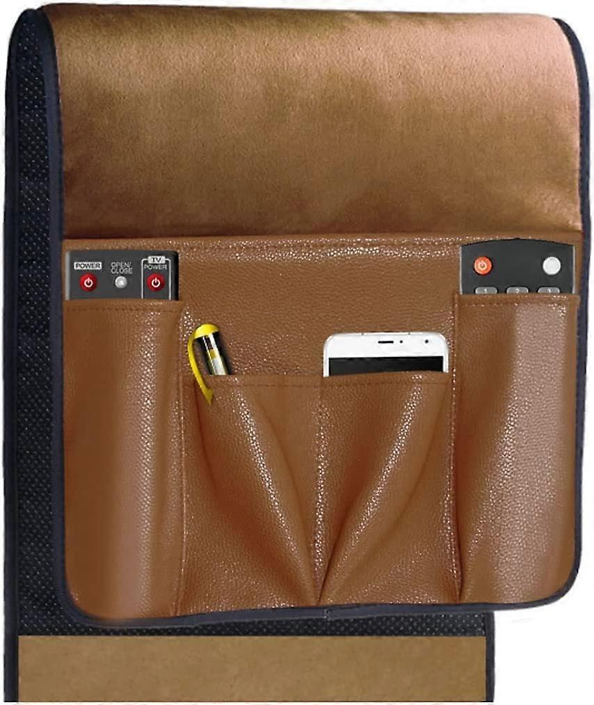 Hanging Sofa Caddy Storage Bag, Anti-Slip Couch Armchair Pocket Holder, Cloth Organizer Pouch, Brown, 90 x 34cm