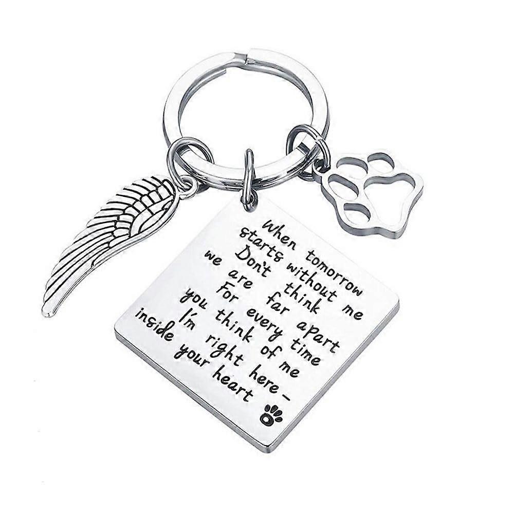 Memorial Keychain with Paw Charm, Stainless Steel Pet Memorial Key Chain for Cat and Dog Keys, Paw Print Keyring