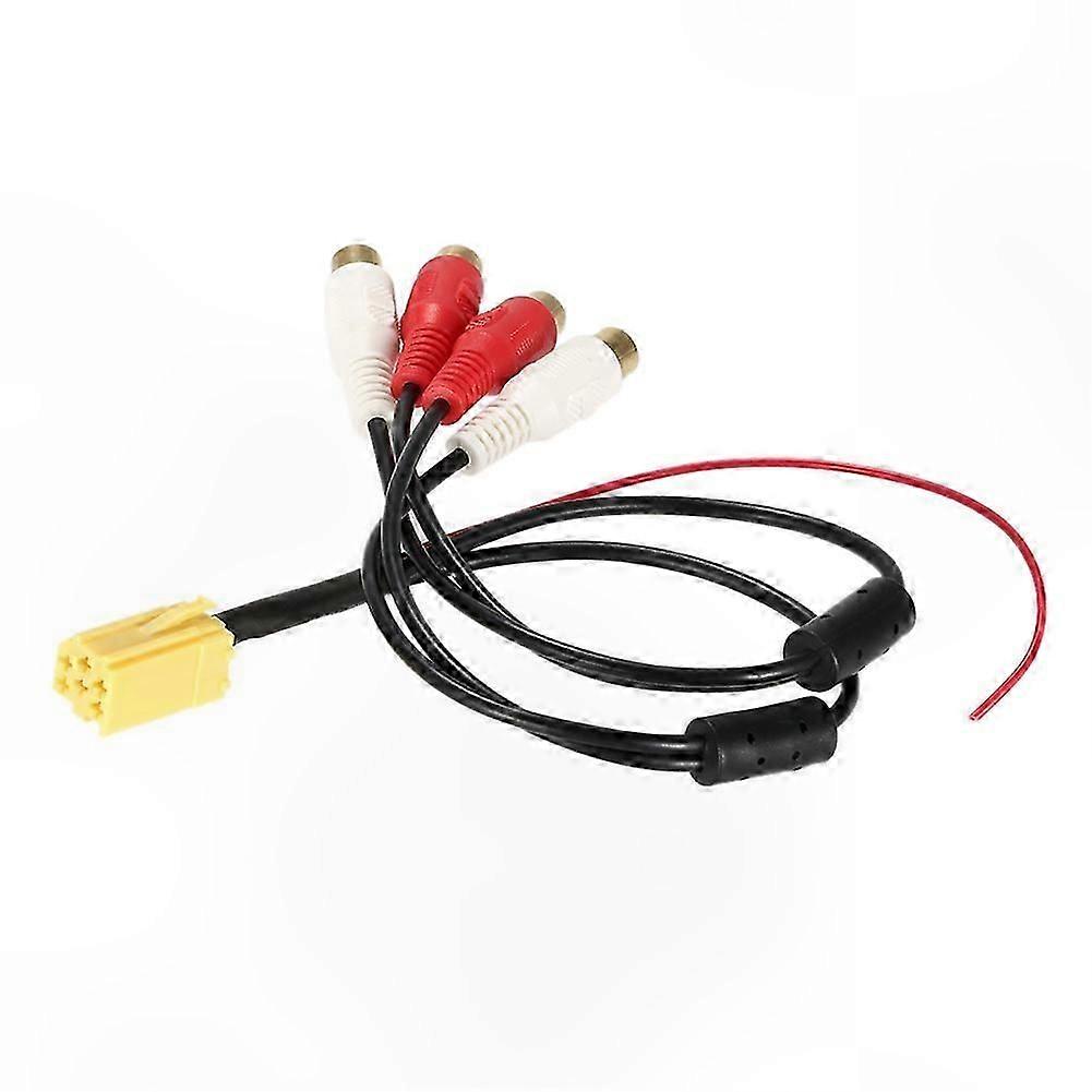 Mini 6 Pin ISO Adapter with Aux Line Out and 4 RCA Plugs for Car Audio Systems