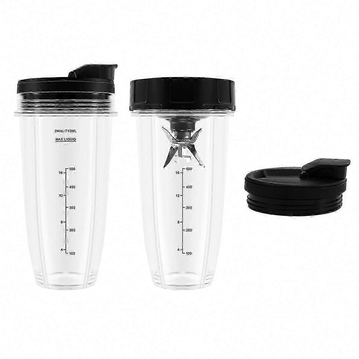 Ninja Blender Replacement Parts - 2x 24oz Cups with Lids, 7-Fin Extractor Blade for Auto IQ