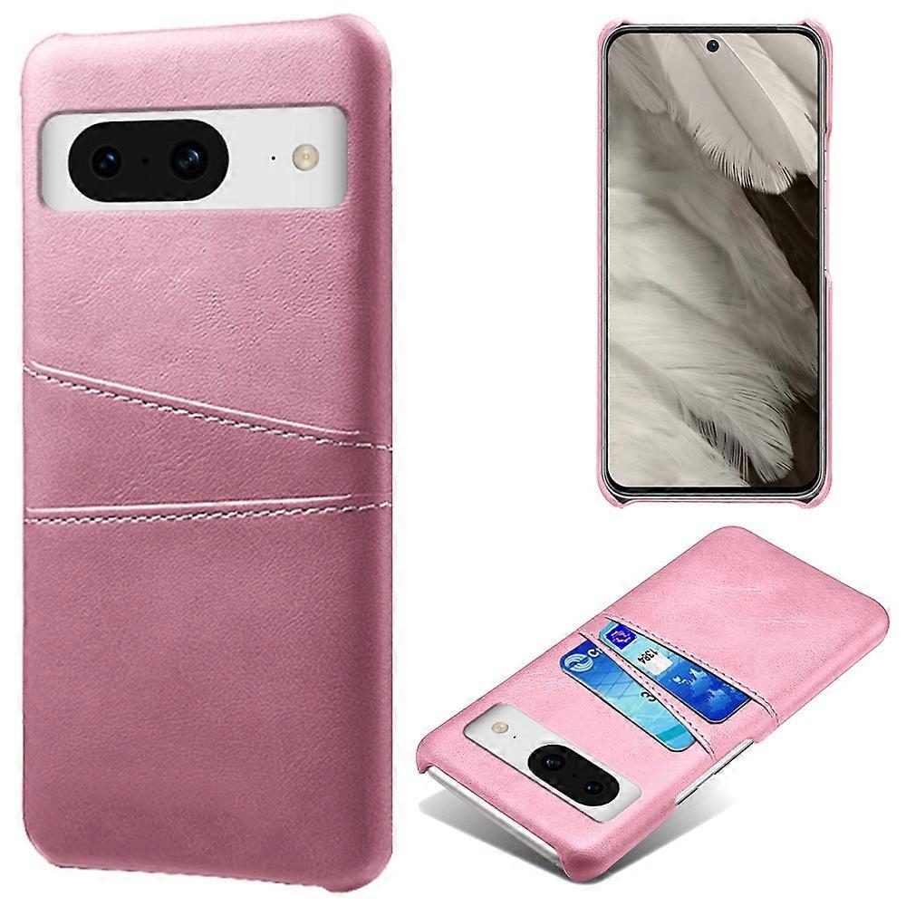 For Google Pixel 8 Case Leather Coated PC Ultra-Thin Shell with 2 Card Holders - Rose Gold
