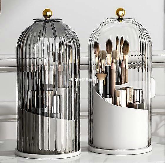 360 Degree Spinning Rotating Makeup Brush Holder With Dustproof Lid White Vanity Organizer For Efficient Storage