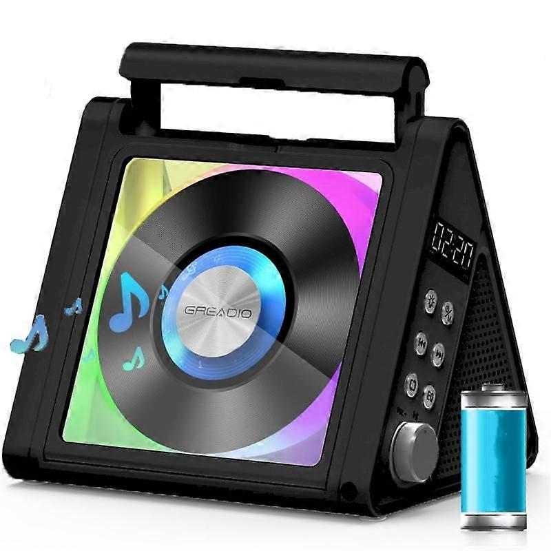 Portable CD Player, Triangle Design Speaker with RGB Lights/Opt/USB/3.5mm Audio Jack/Handle for Home Music Lover BLACK