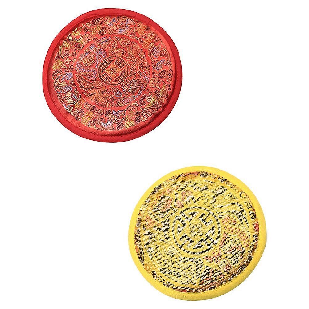 Handmade Singing Bowl Cushion Unique Nepalese Cloth Mat for Meditation & Sound , Durable Stitched Design, Enhances Buddhism Experience, Red & Yellow
