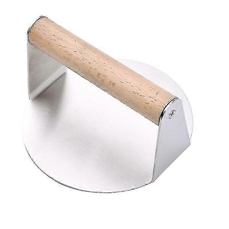 Stainless Steel Hamburger Press Heavy Duty Grill Press with Wooden Handle Round Bacon Press Smasher for Cooking