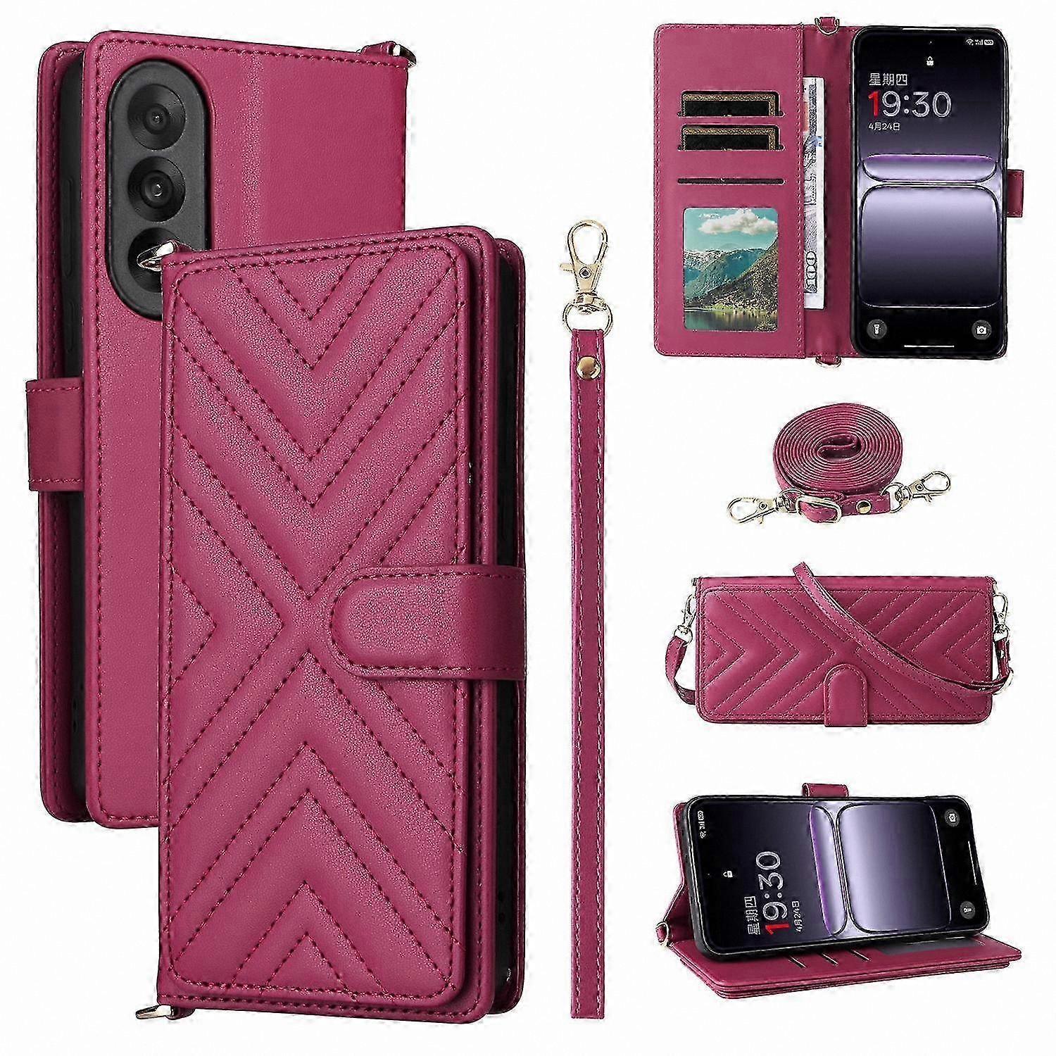 Leather Wallet Case with Shoulder Strap for 5G Smartphones, Stand Function Phone Cover for Ace and Ultra Models