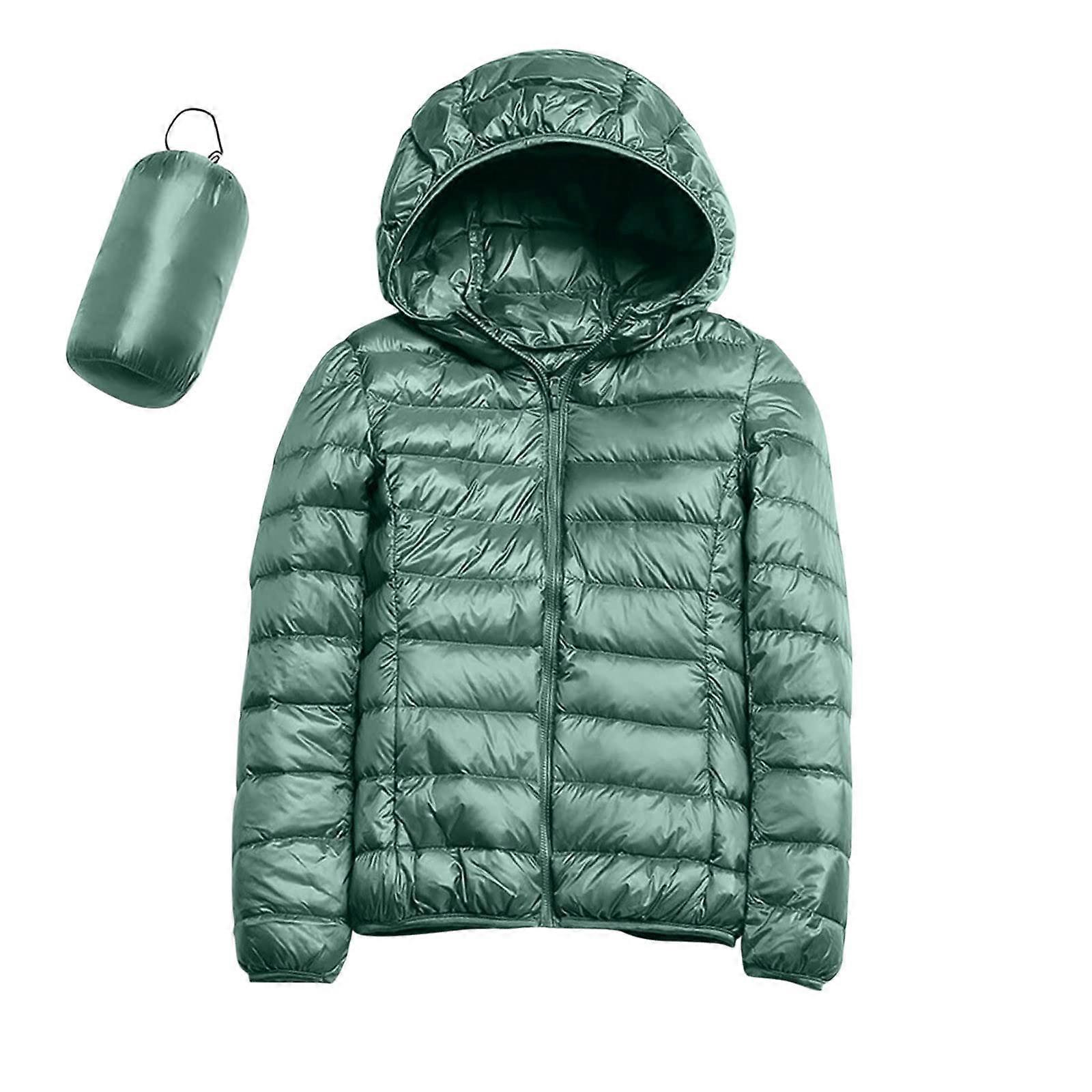Women's Quilted Jacket, Lightweight Packable Transition Hooded Lined Puffer With Pockets, Mint Green Size M, Down Coat