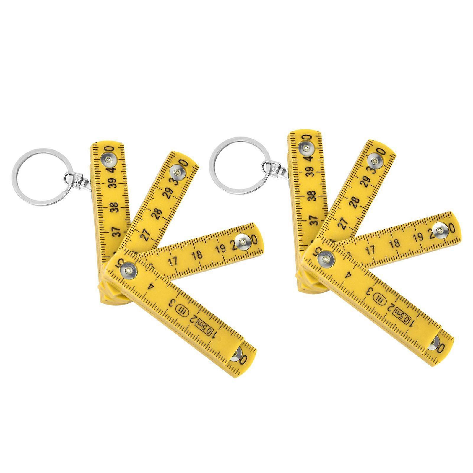 2Pcs ABS Folding Ruler Portable 0.5m Foldable Ruler with Key Ring for Carpentry Laying TilesYellow