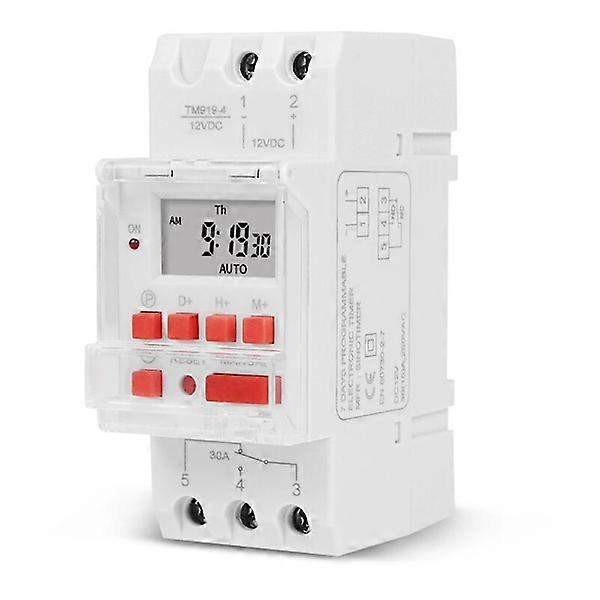 TM919B 12V 30A Programmable Digital DIN-Timer Switch Automatic Cycle Time Control for Lights, Fans