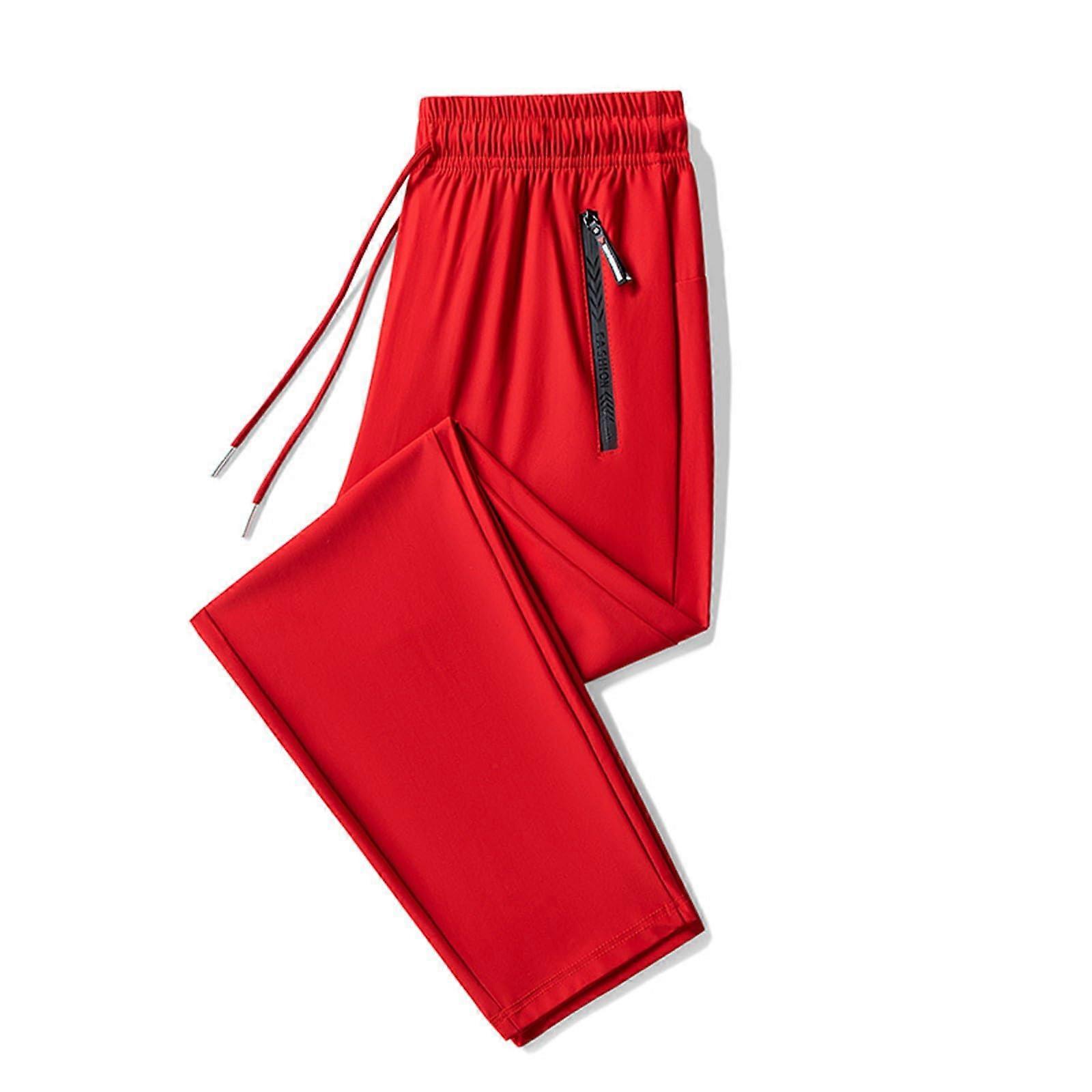 Men's Jogging Bottoms Red XL With Zipper Pockets Lightweight QuickDry OpenHem LooseFit Tracksuit Bottoms