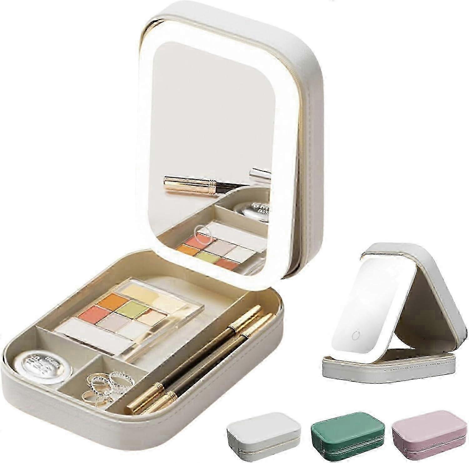 Integrated Makeup Storage Box with Light-Up Mirror, Portable Cosmetics Case, LED Lighted Makeup Storage Box - 3 Colors Available