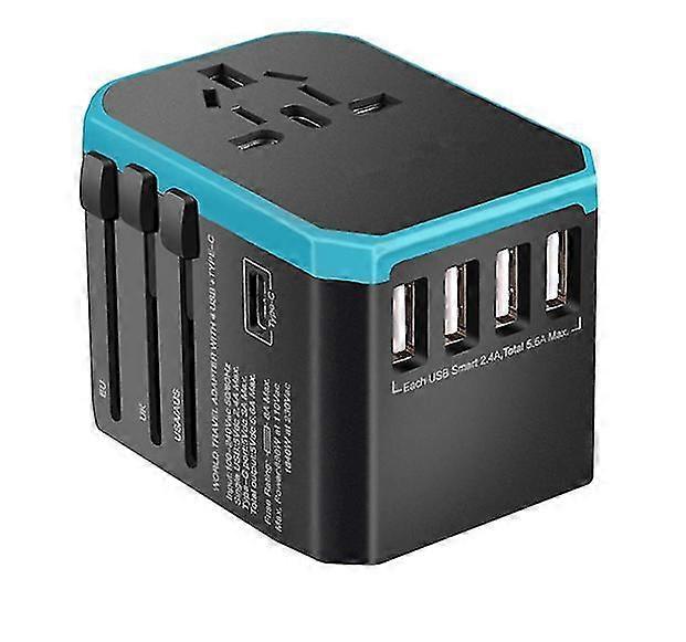 Universal 4 USB Ports USB multi-function adapter travel universal plug（Black+gray）