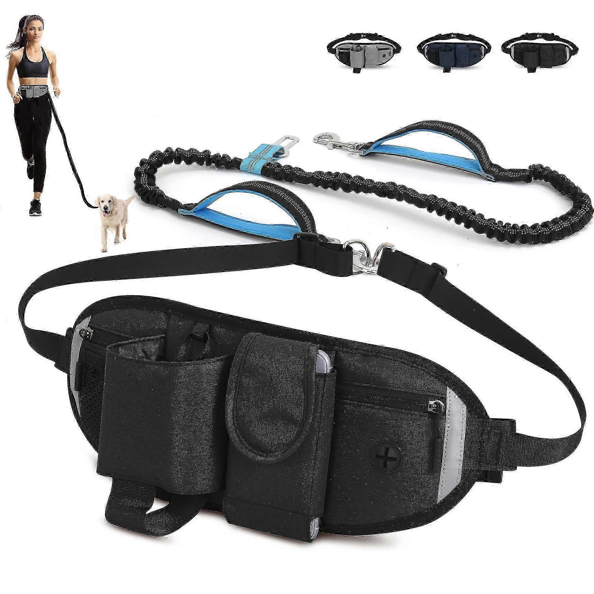 Dog Leash Hands-free Dog Leash Up To 110kg Shock Absorption, Comfortable, Reflective Stitching, Ideal For Running, Jogging And Walking (black)