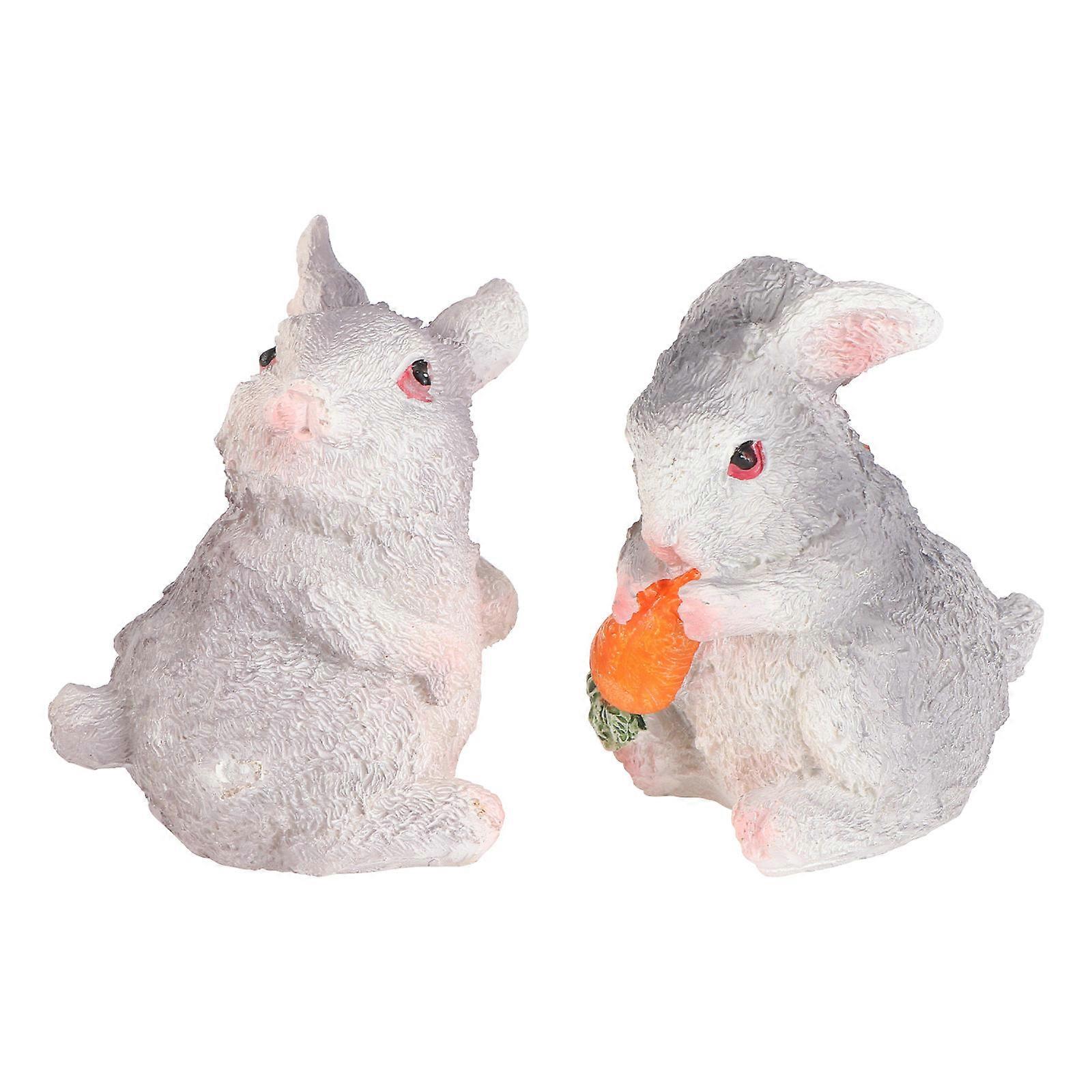 Rabbit Model Adornment Decorative Bunny Model for Decor 2Pcs Resin Ornament