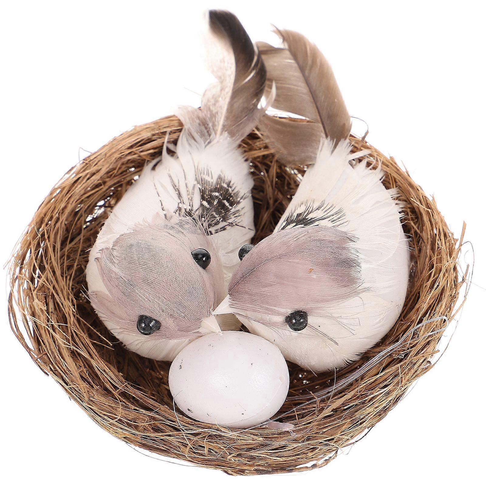 1 Set Easter Simulation Birds Fake Birds Breeding Nest Decor Artificial Bird Egg